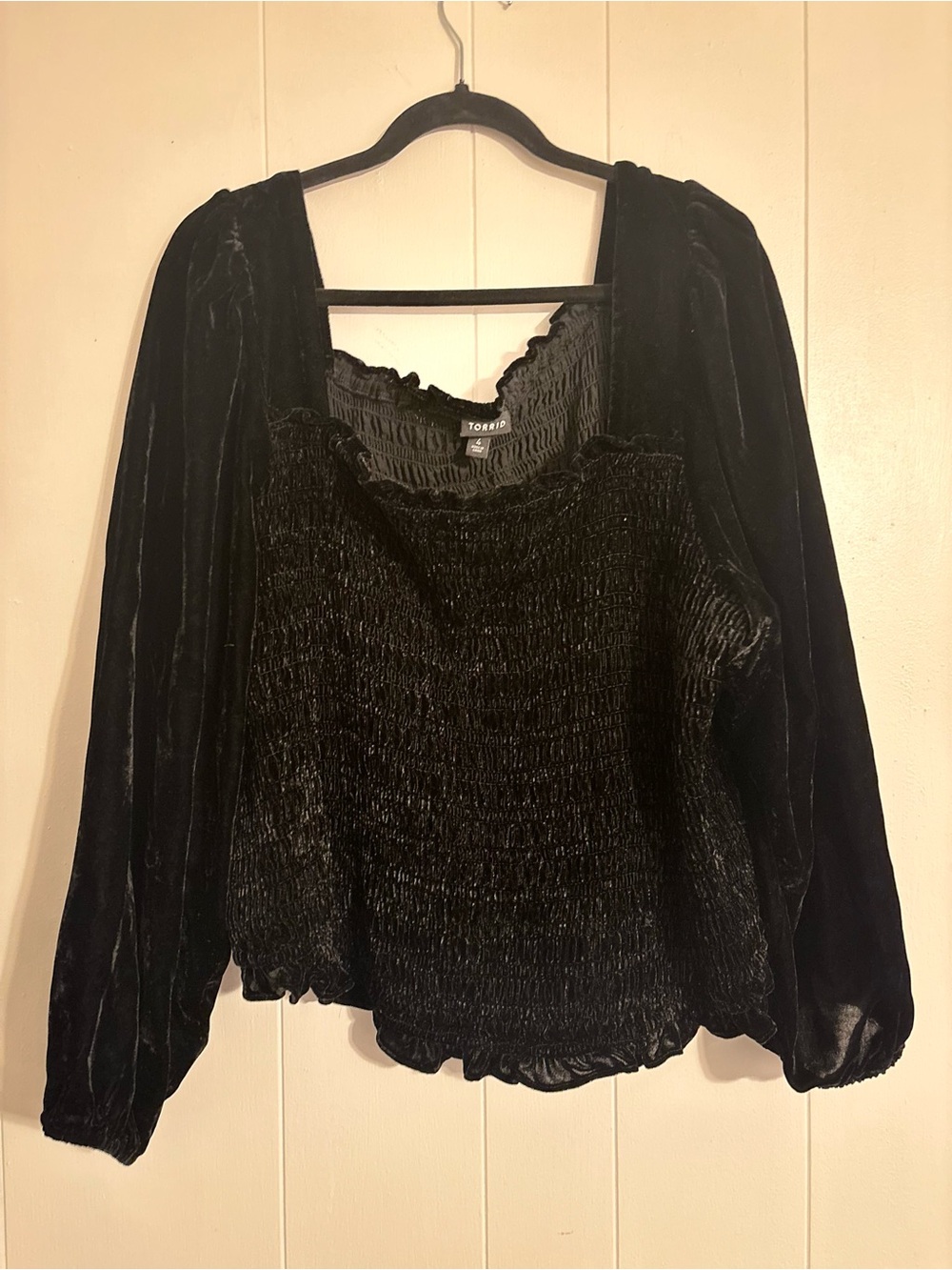 TORRID Black Velvet Smocked Peasant Blouse